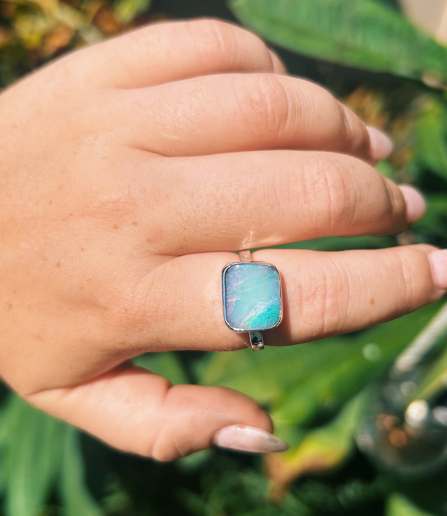 Cotton candy swirl boulder opal ring {Size US 9}