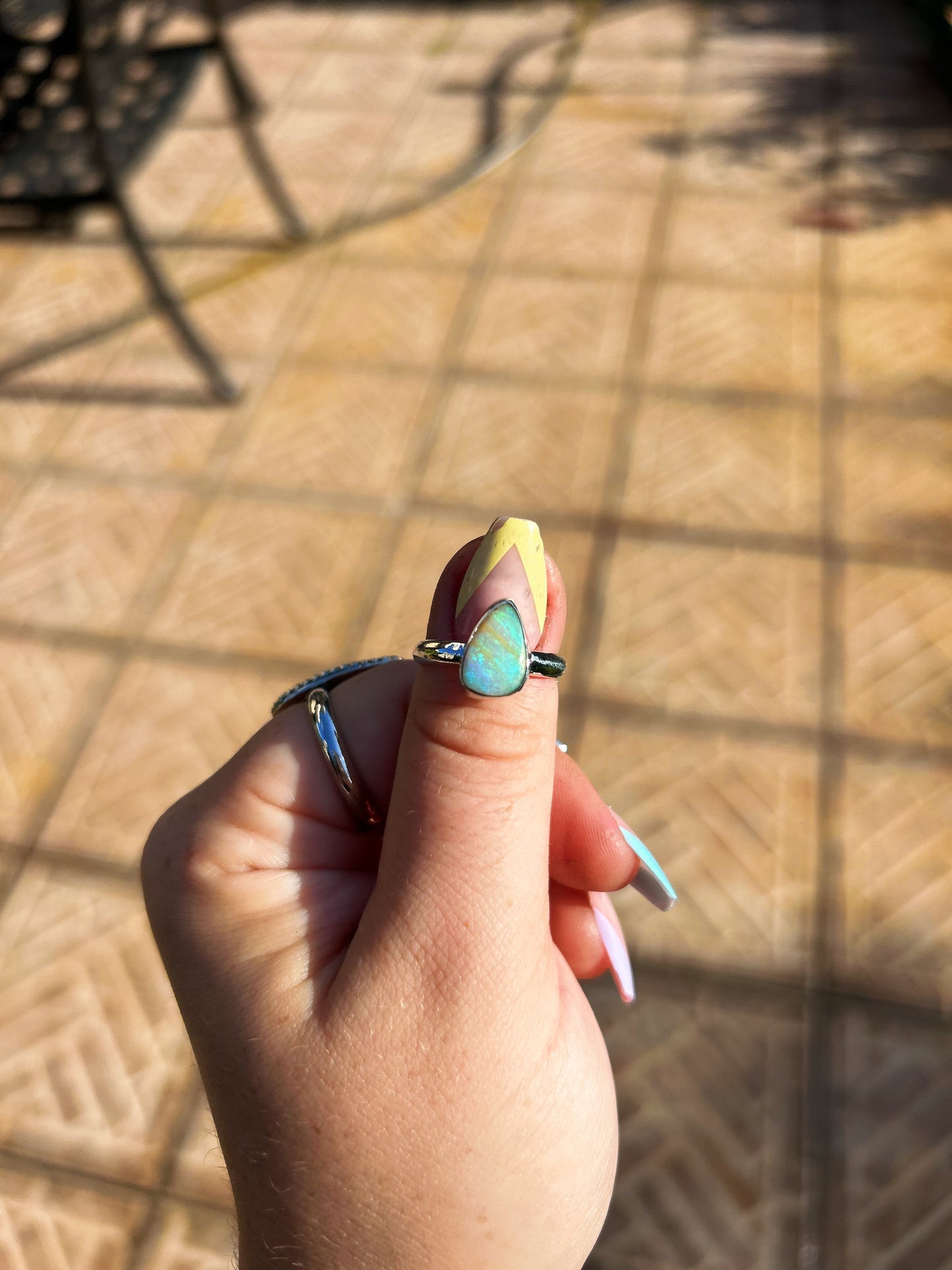 Blue river flash boulder opal Ring size US 7