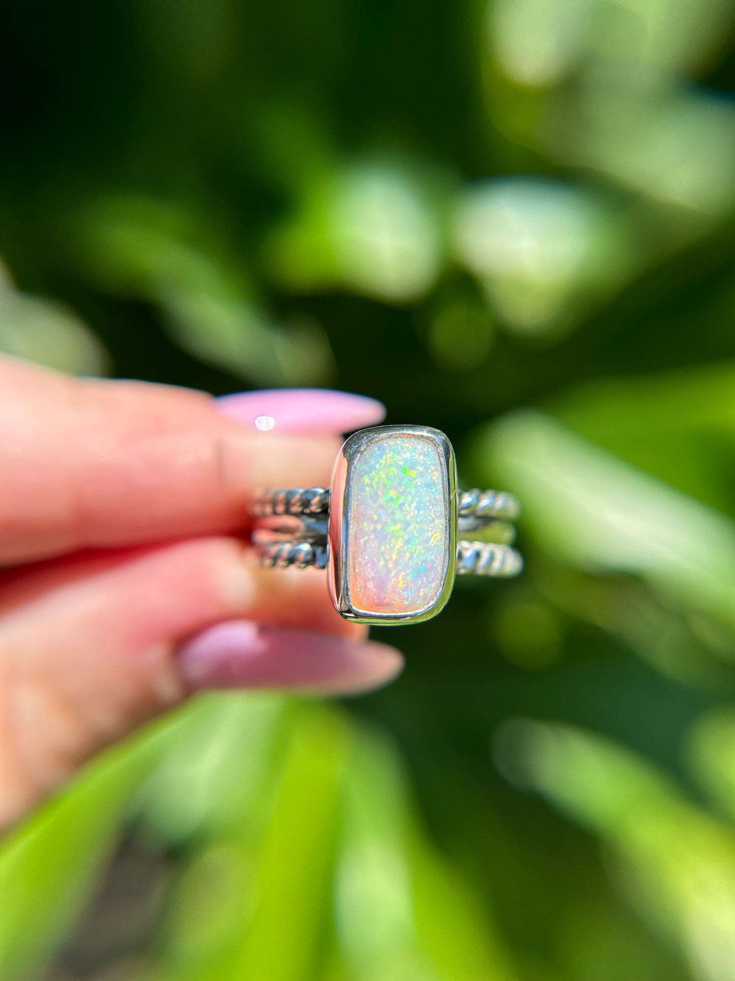 Triple band, rectangular opal custom