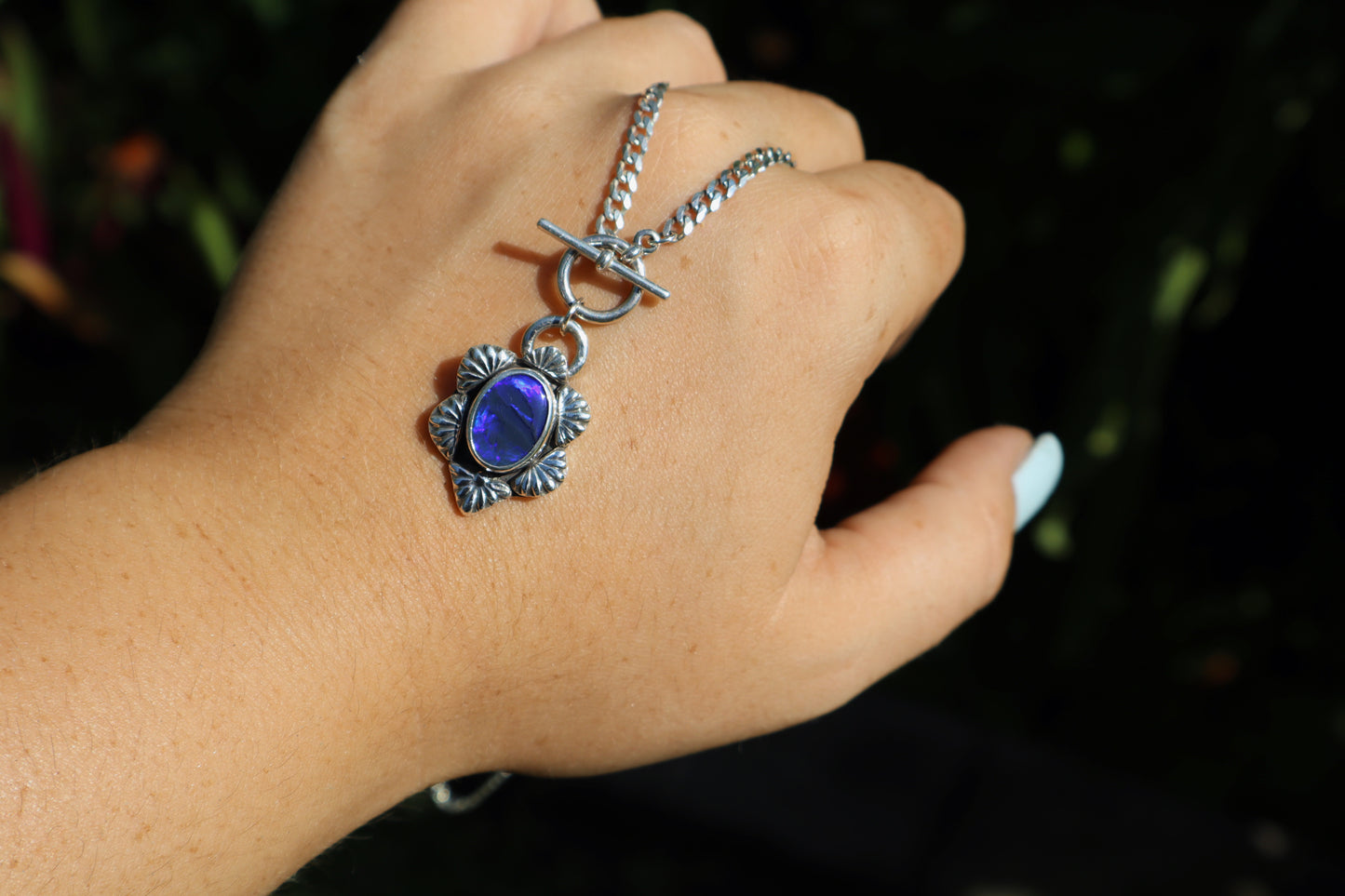 Semi black/deep blue/ purple opal Toggle necklace