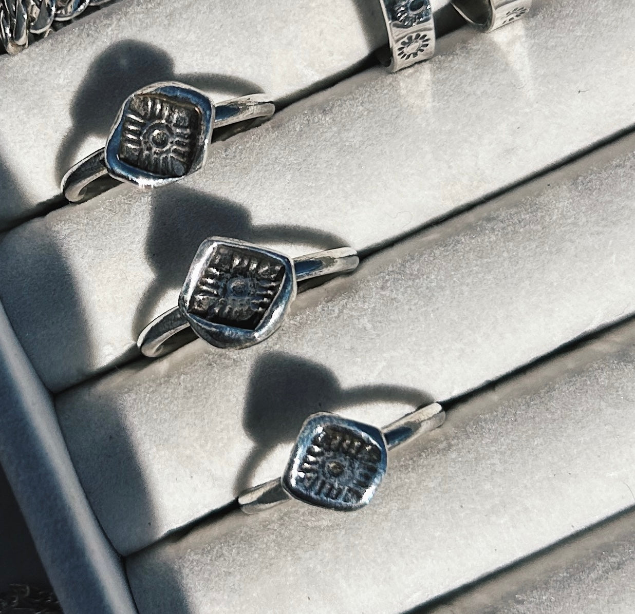 Recycled Silver chunk stamped stacking rings