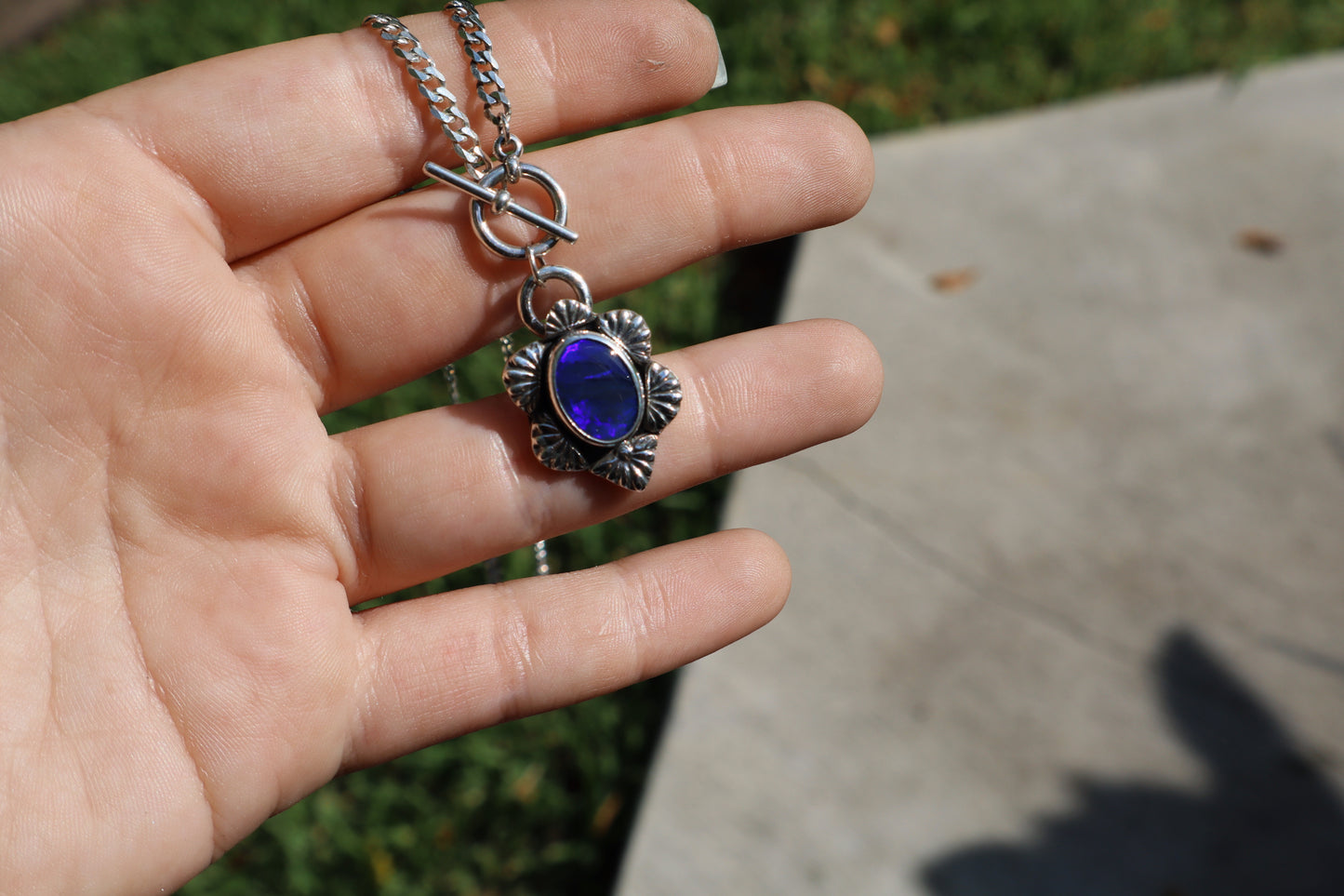 Semi black/deep blue/ purple opal Toggle necklace