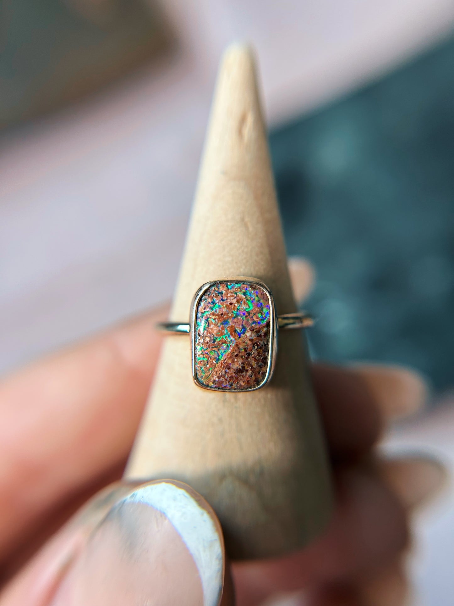 Green and purple Wood Opal pair