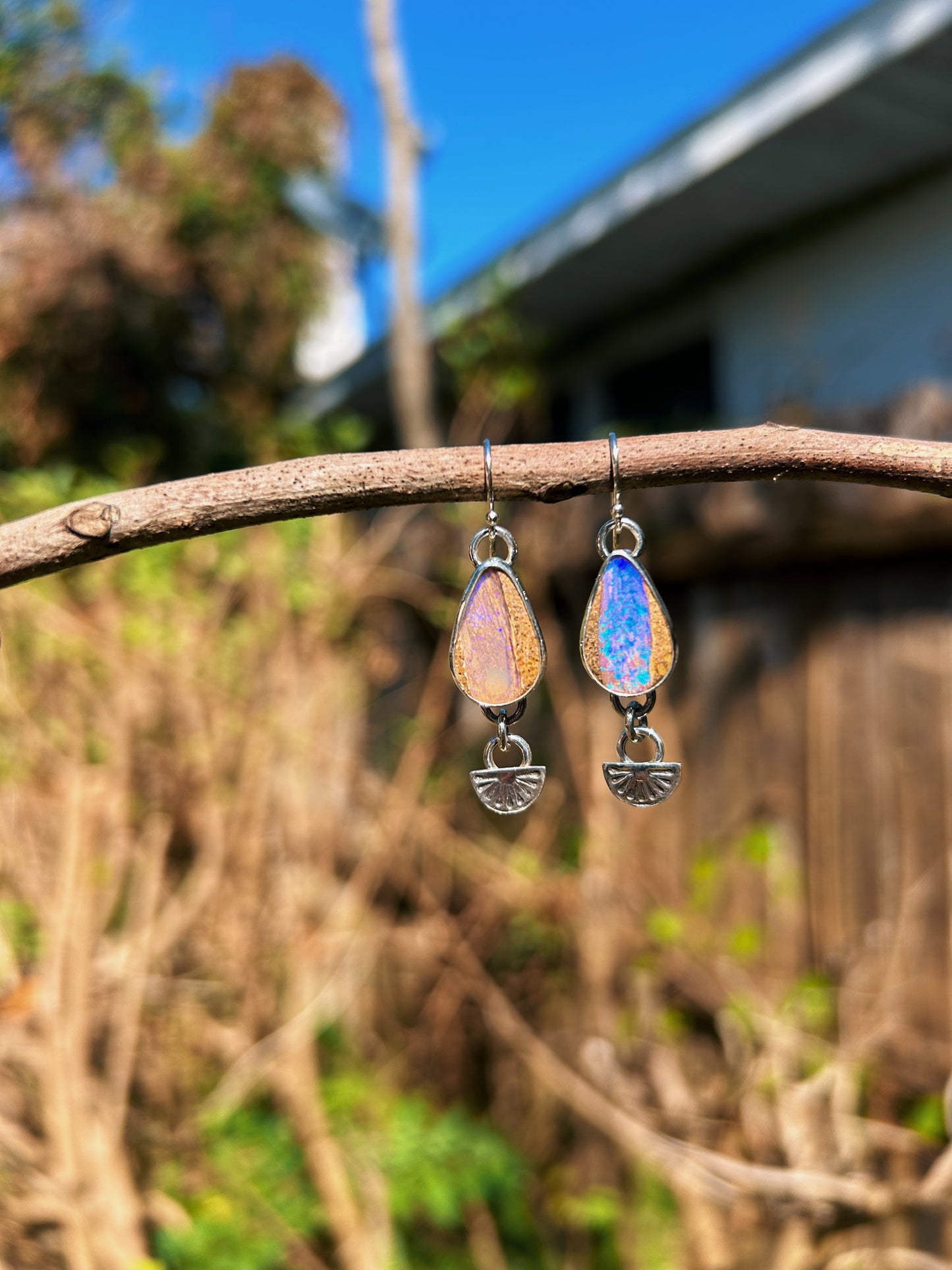 Purple Wood opal tear drop pair
