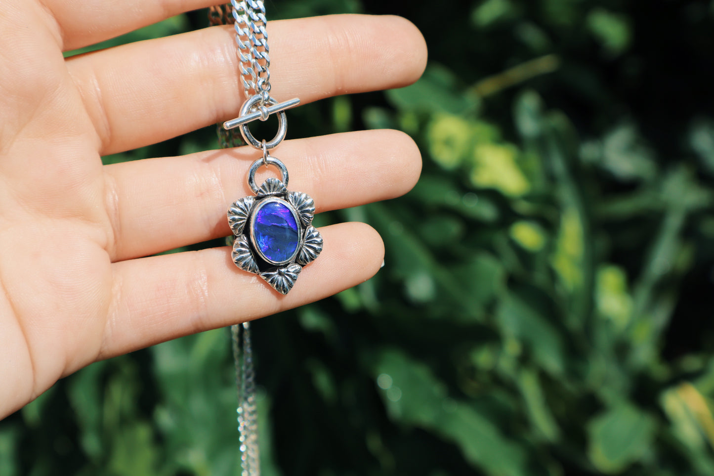 Semi black/deep blue/ purple opal Toggle necklace