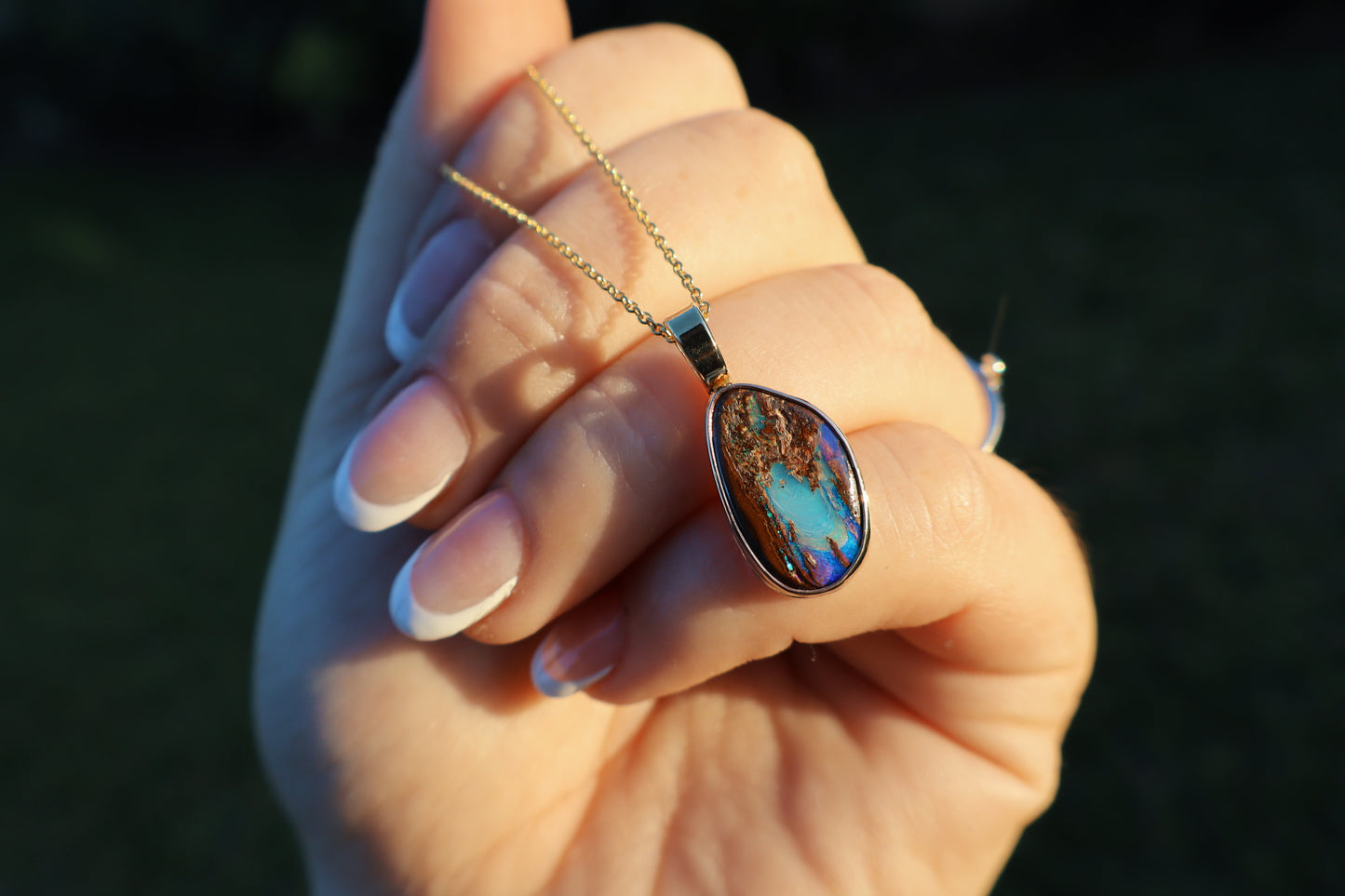 Custom gold filled bezel and bail, sterling silver backplate pendant