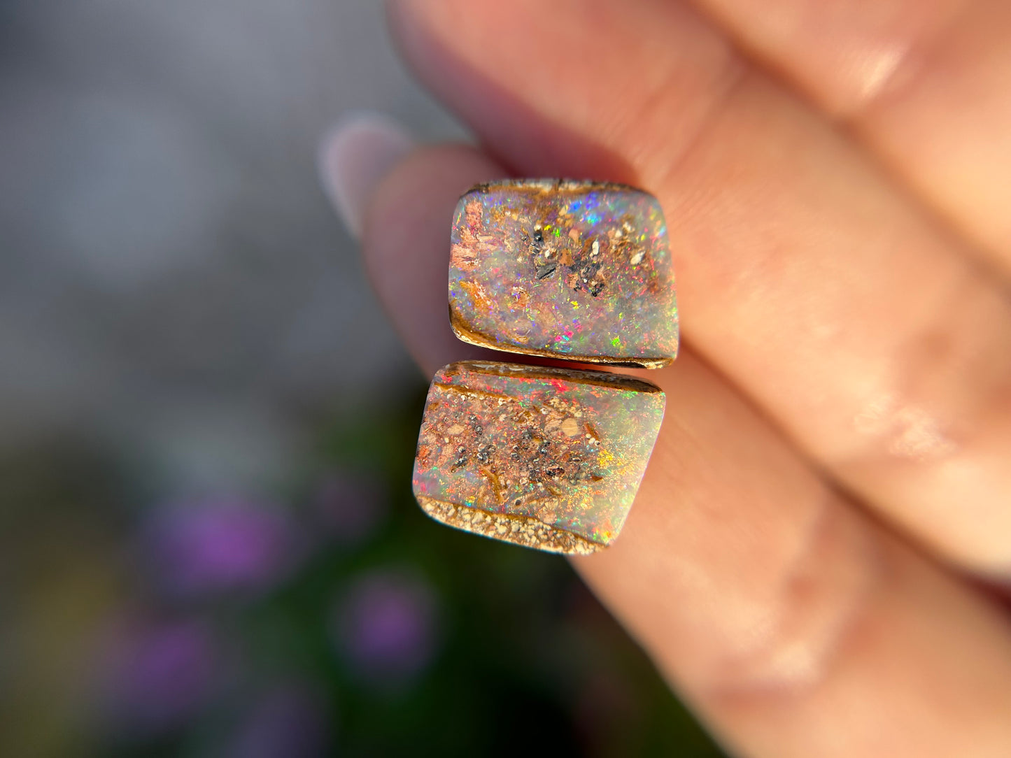 Pink glitter confetti Opal Pair