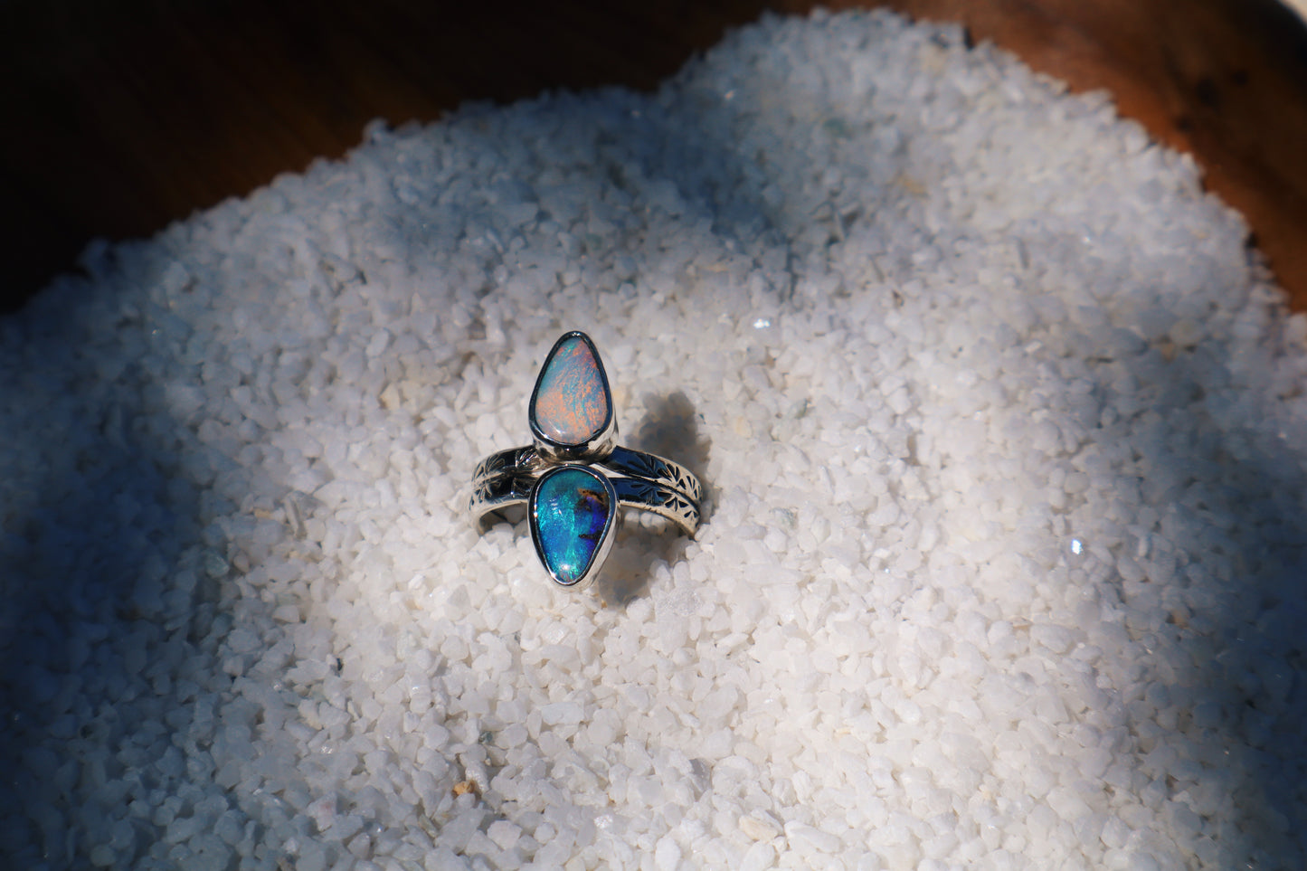 Double opal “Fishtail” no. 2.0 Ring size 7