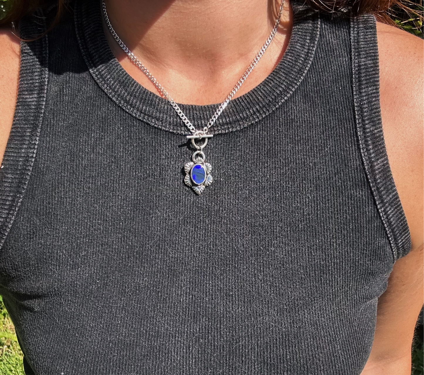 Semi black/deep blue/ purple opal Toggle necklace