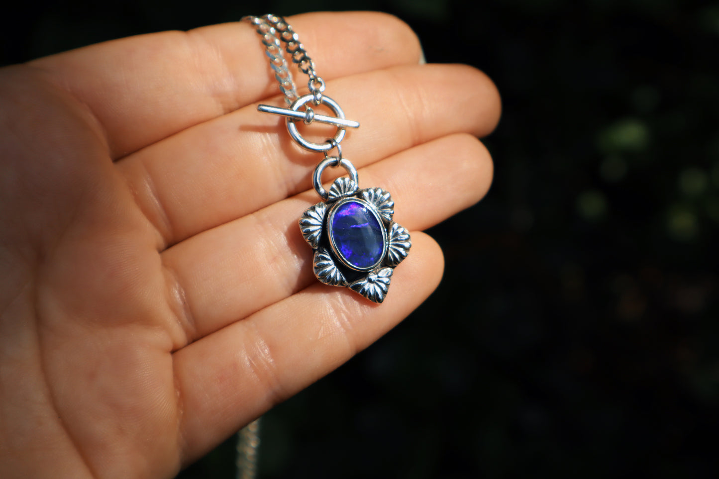 Semi black/deep blue/ purple opal Toggle necklace