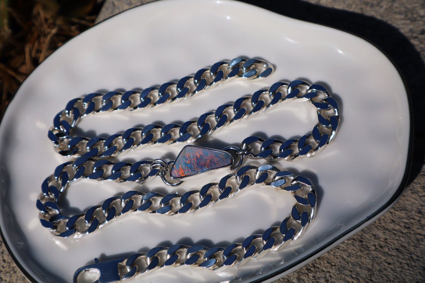 Custom Boulder opal Curb chain pendant 16in