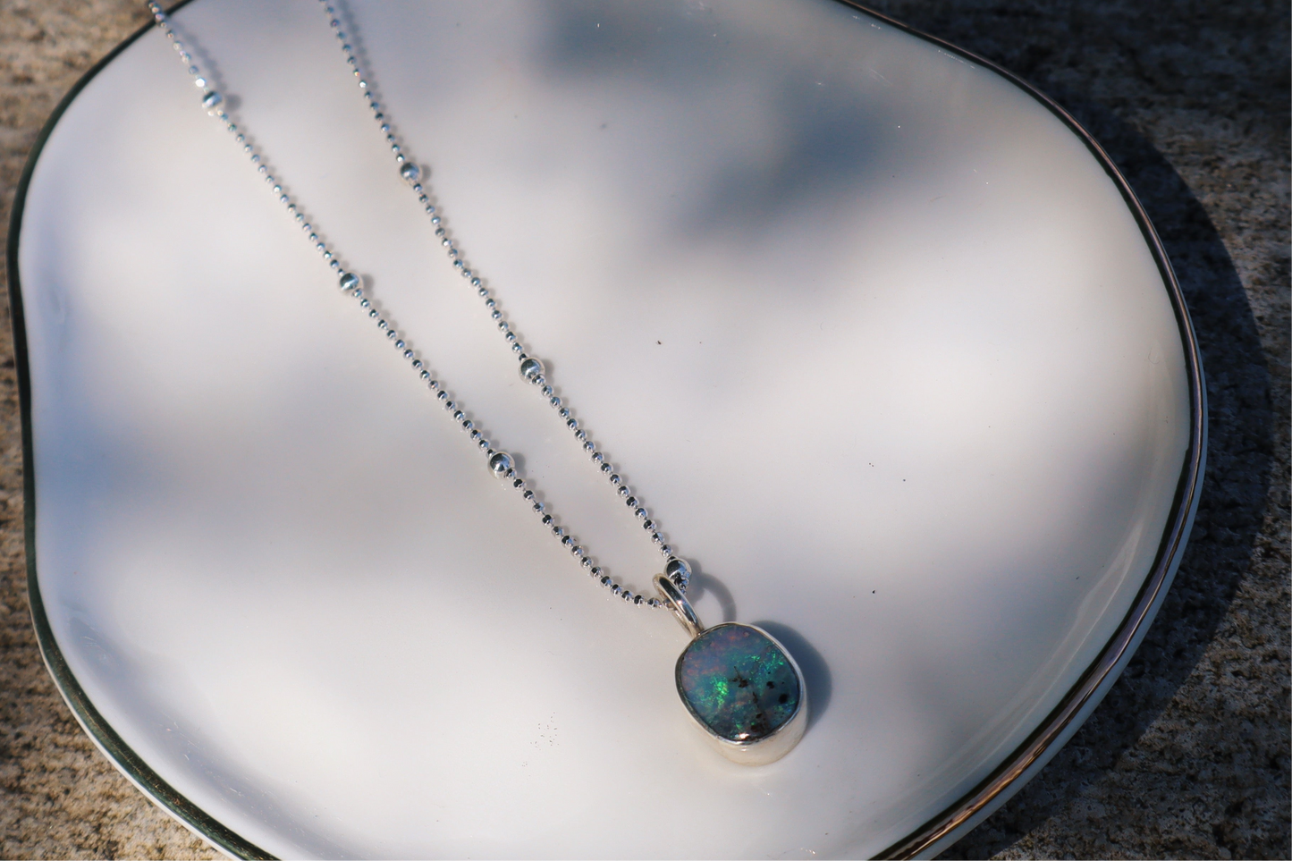 Dainty colorful boulder opal pendant 18inches