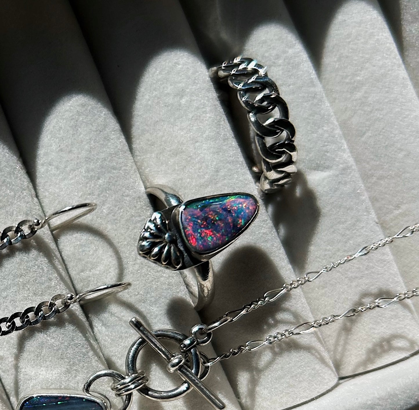 Cotton candy sparkle boulder opal ring size US 7