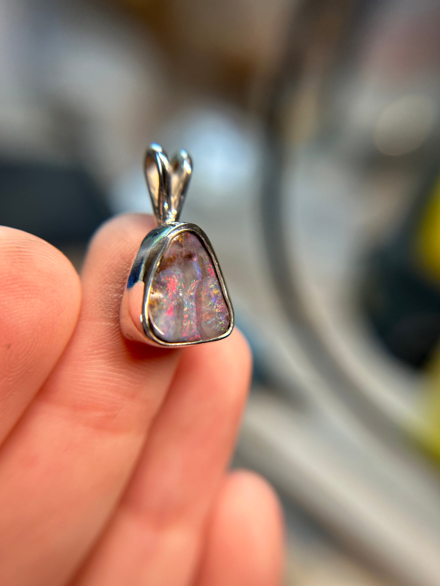 “Red Lava” boulder opal pendant (Chain included)