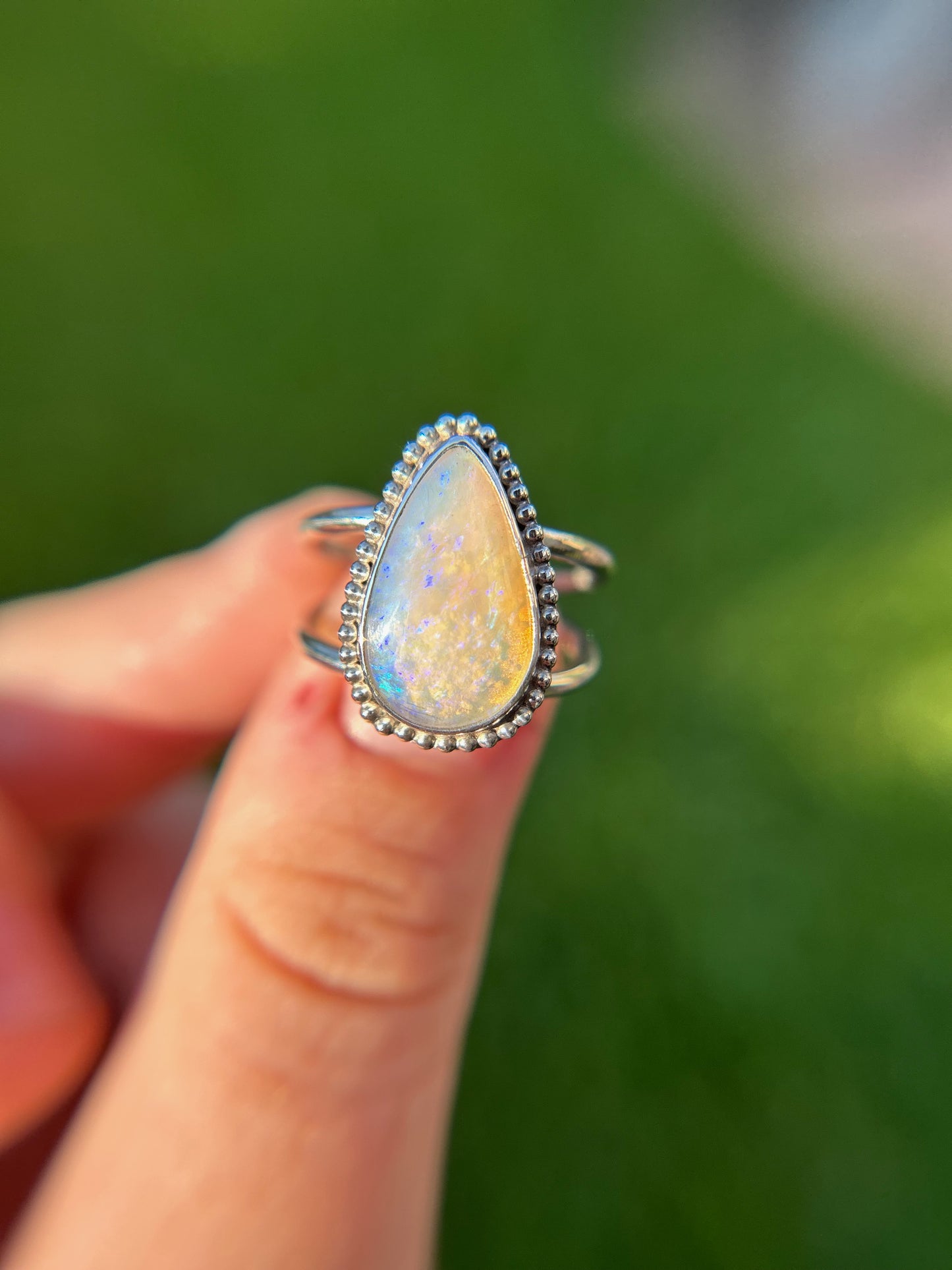 Cloudy tear drop Opal ring, size US 6