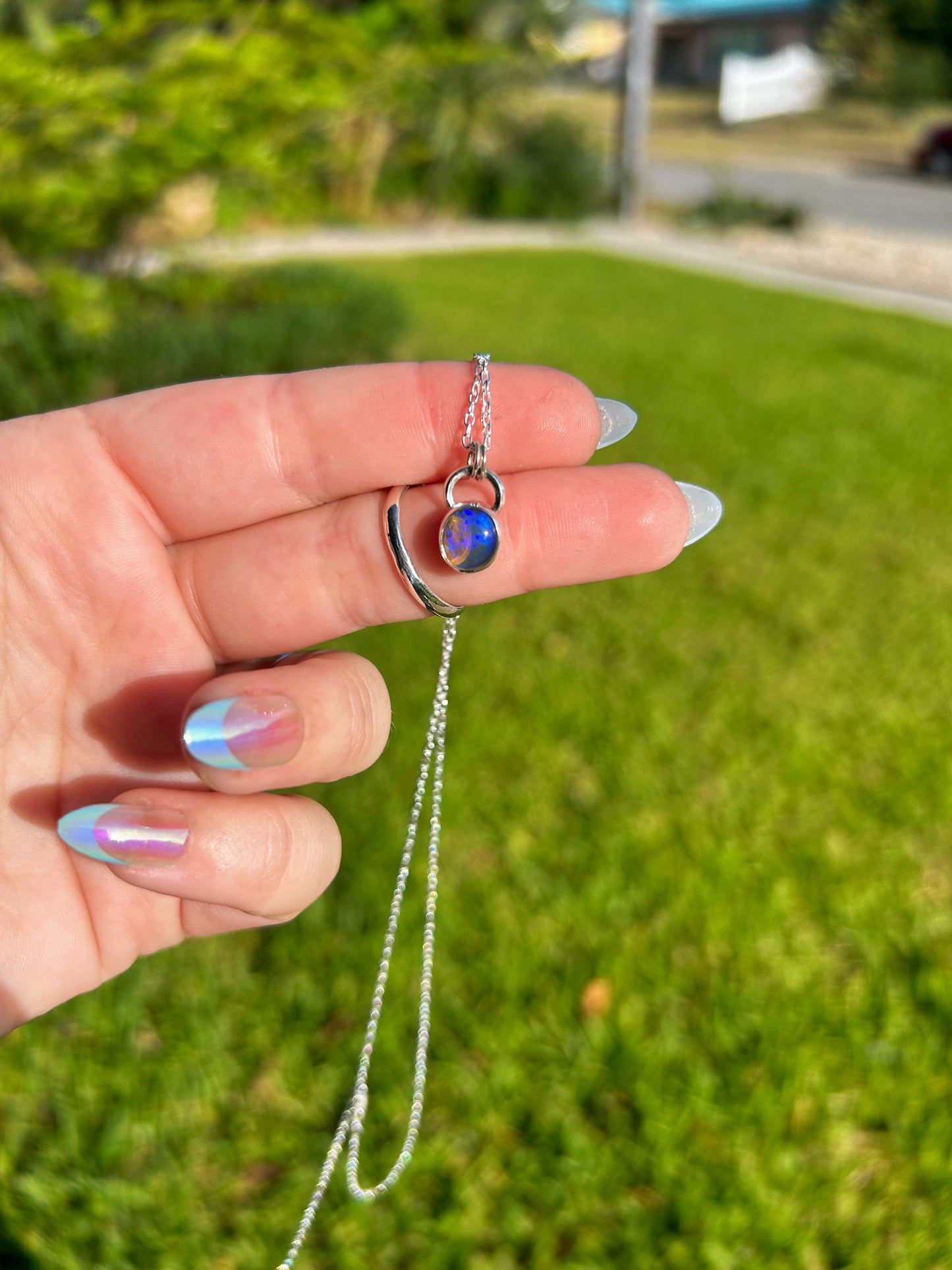 Dainty purple pipe opal pendant
