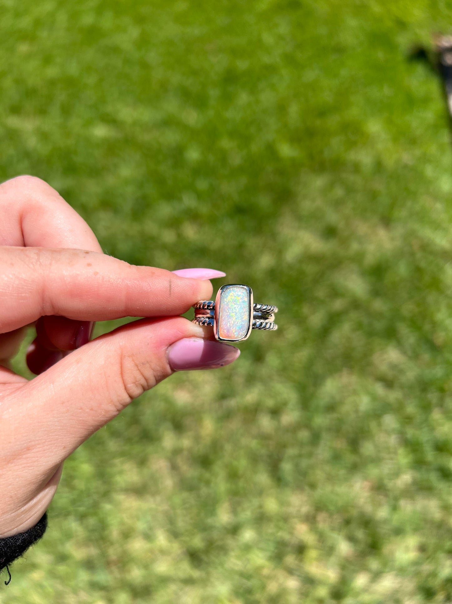 Triple band, rectangular opal custom