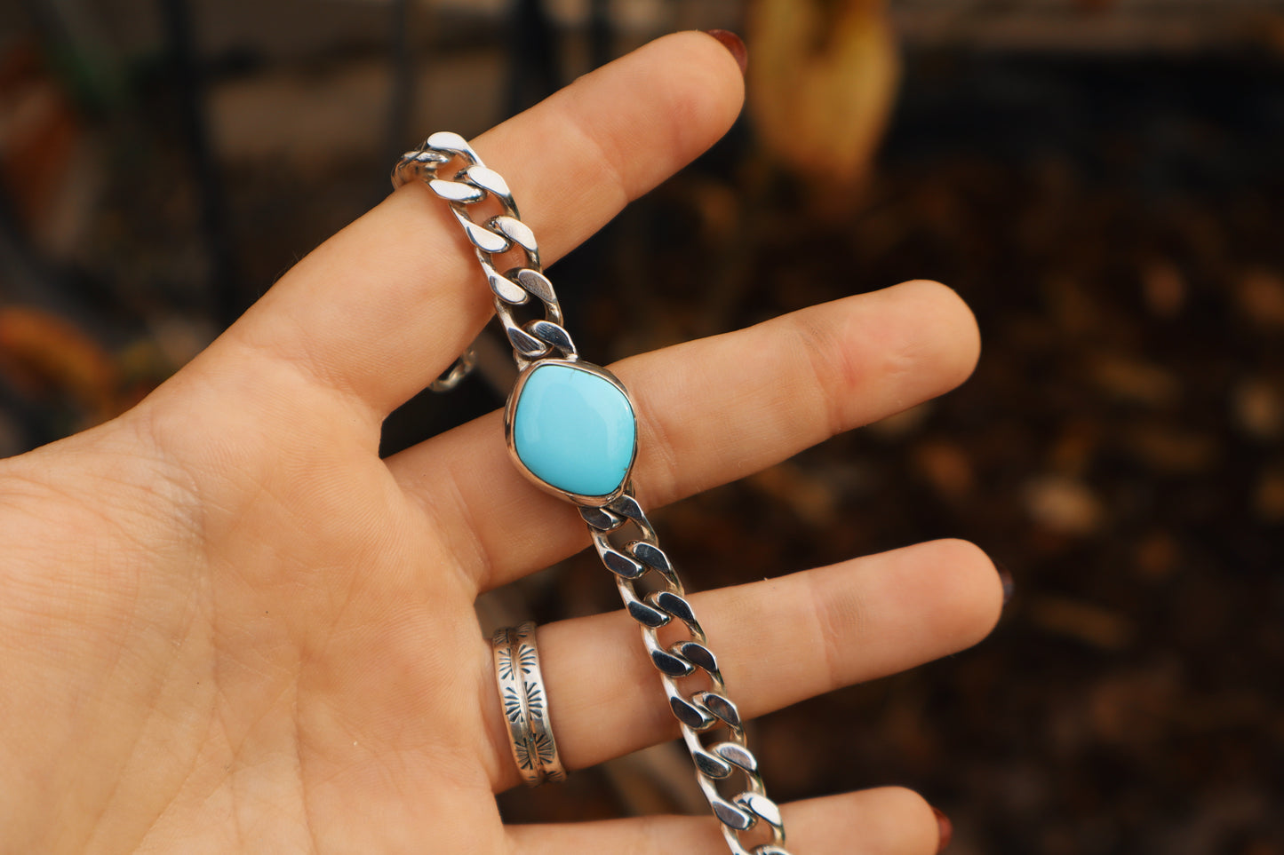 Royston top grade icy blue curb chain bracelet, 7mm thick, 6.75in long