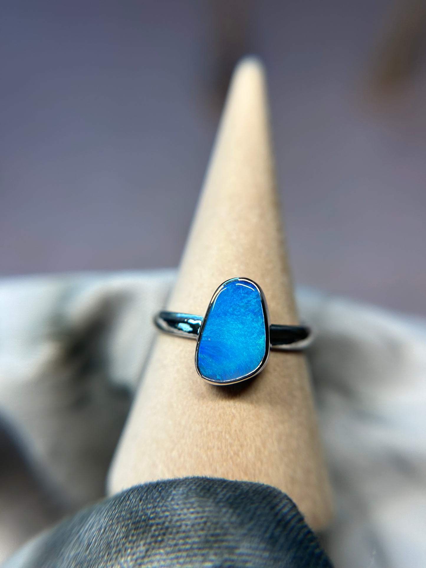 Petite electric blue Boulder opal ring Classic Setting