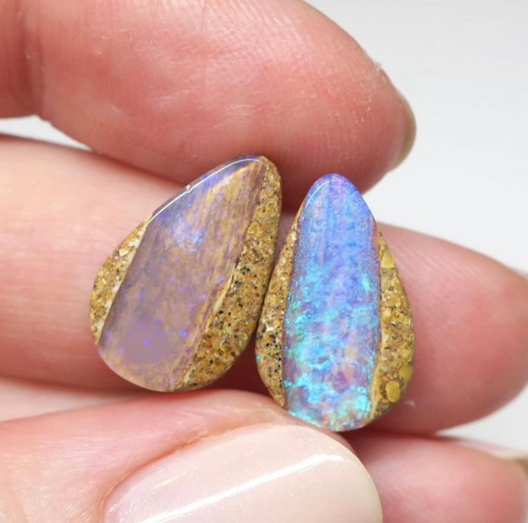 Purple Wood opal tear drop pair