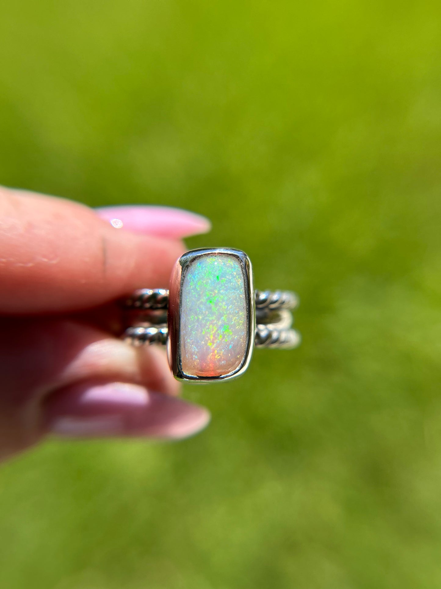 Triple band, rectangular opal custom