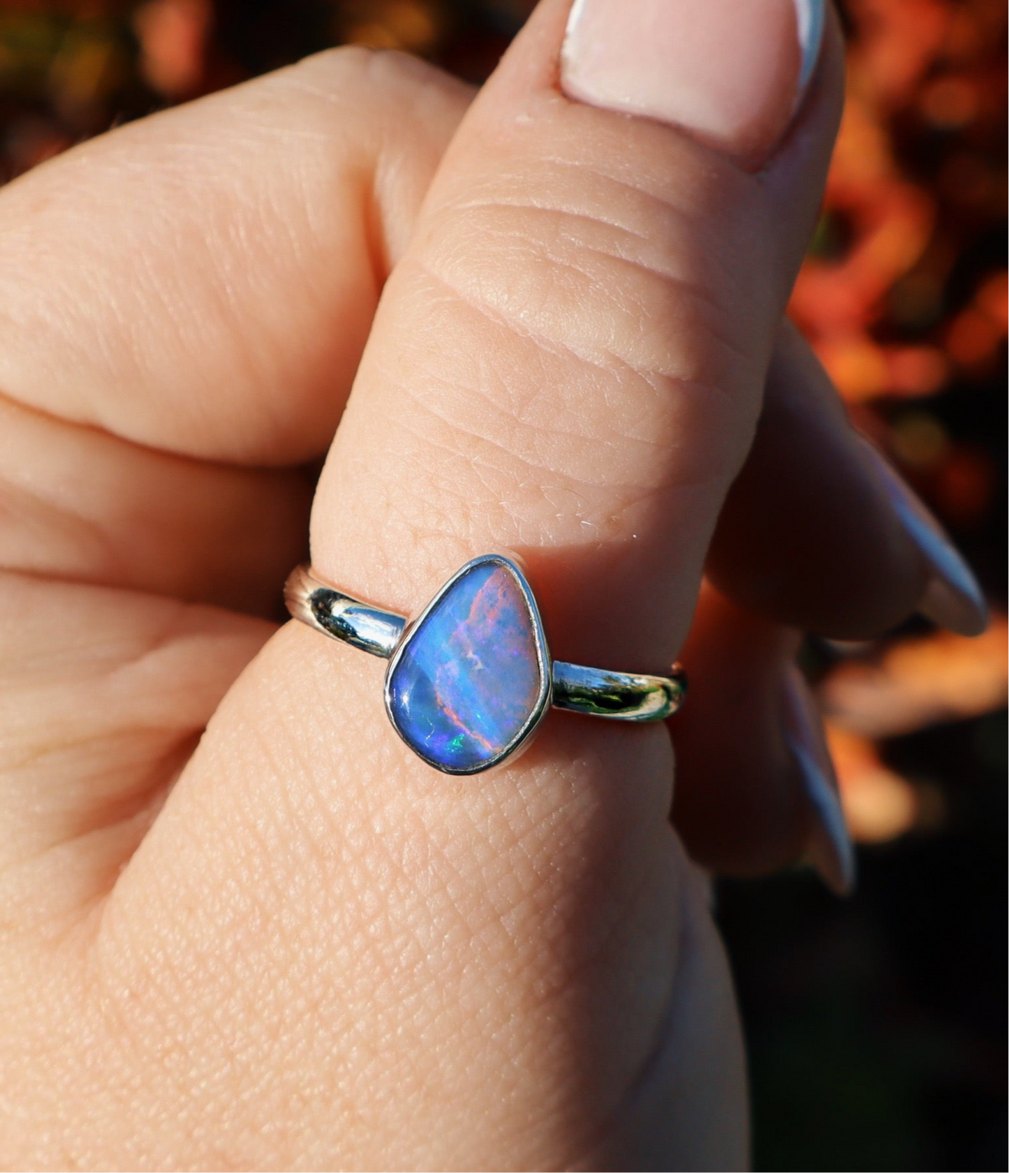 Dainty Purple teardrop custom opal ring
