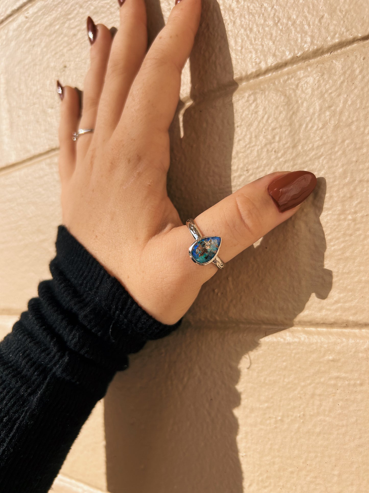 Western Sun stamped boulder opal ring Size US 9.5