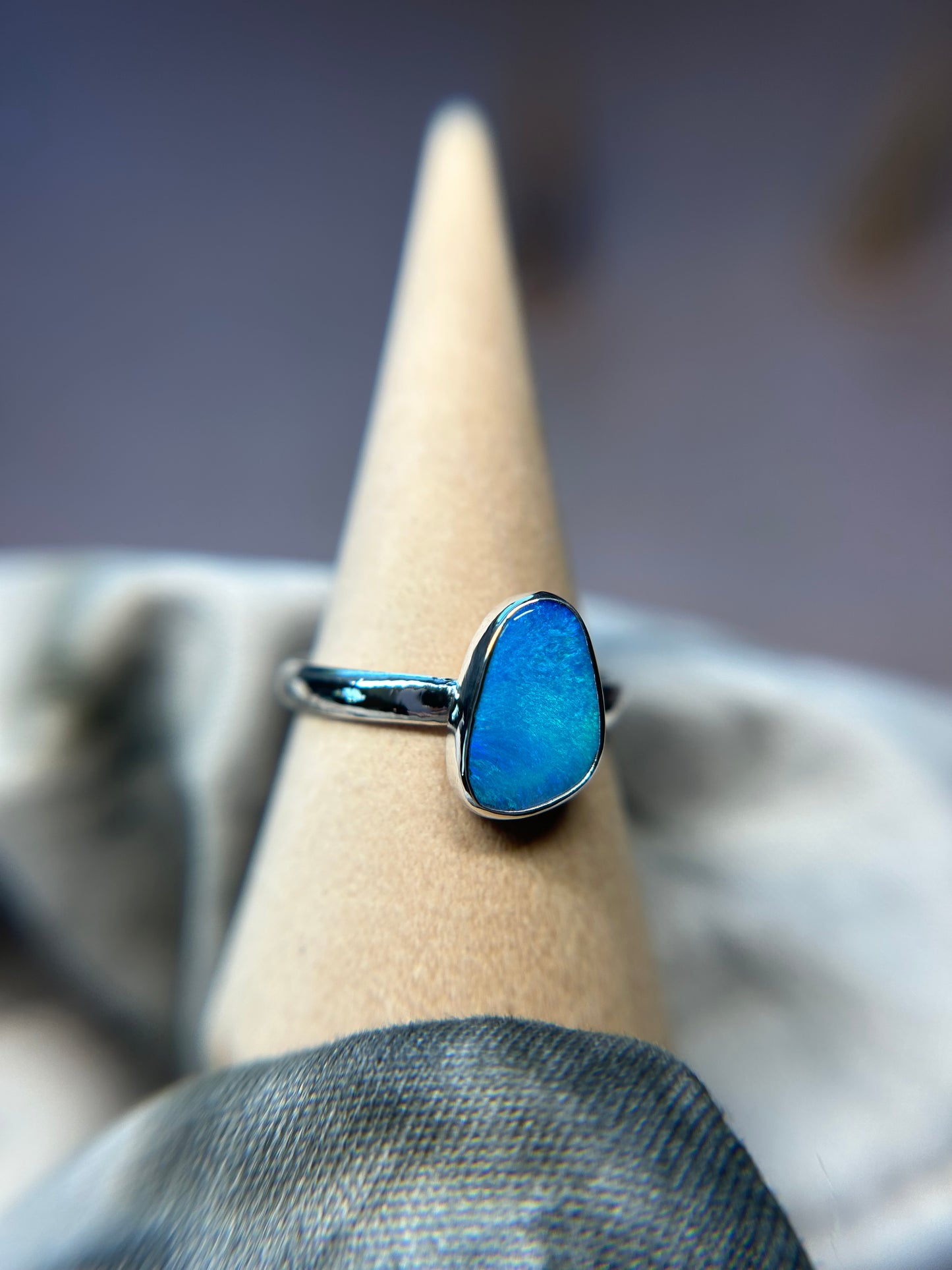 Petite electric blue Boulder opal ring Classic Setting