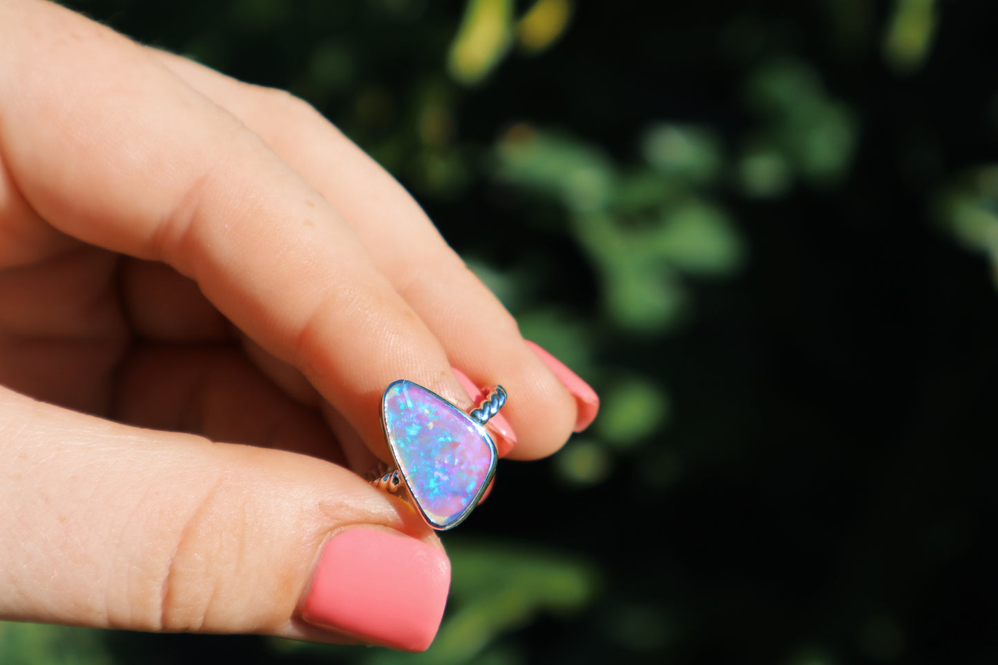 Custom purple crystal opal ring