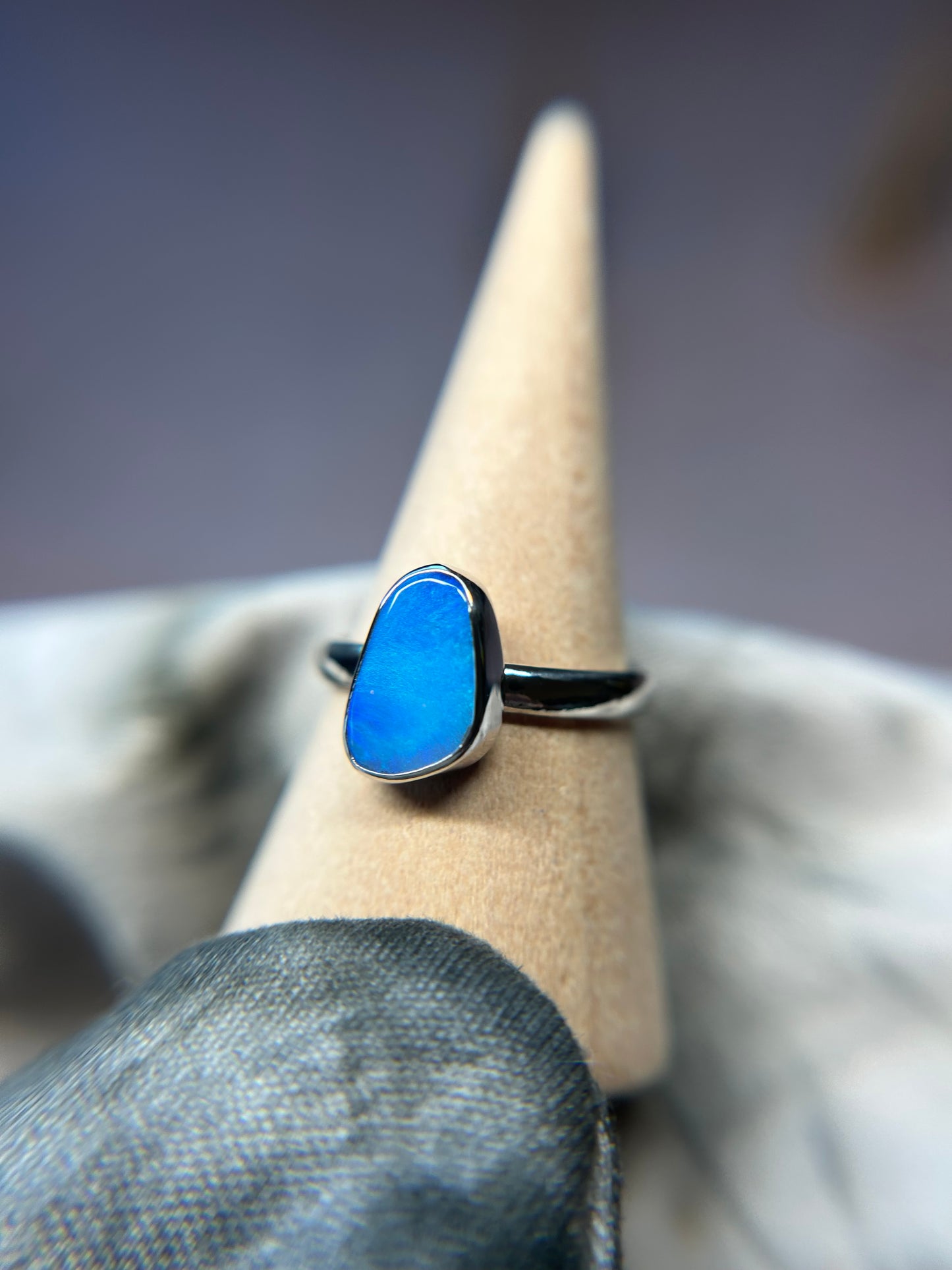 Petite electric blue Boulder opal ring Classic Setting