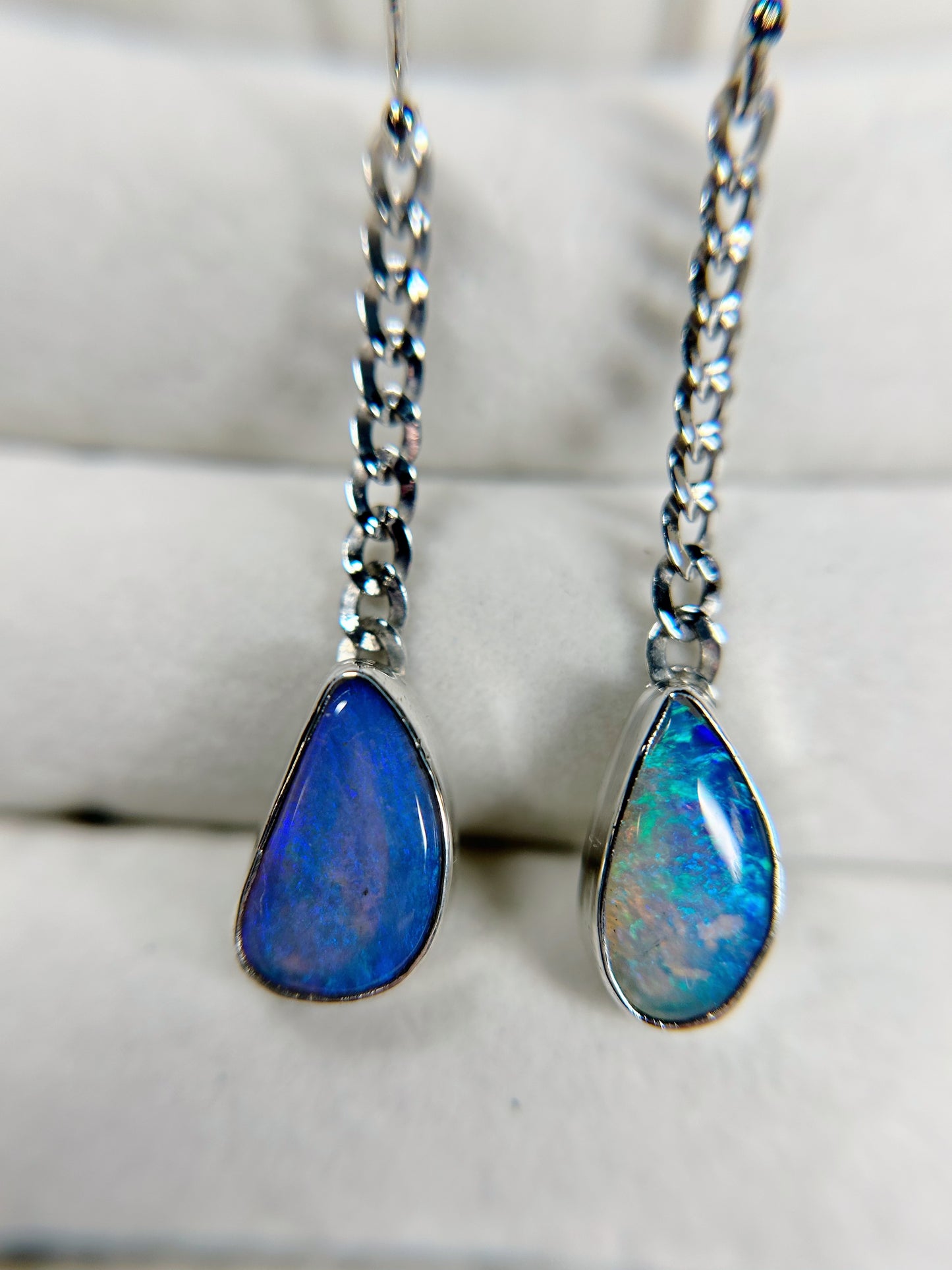 Curb chain earrings, mix match solid opals