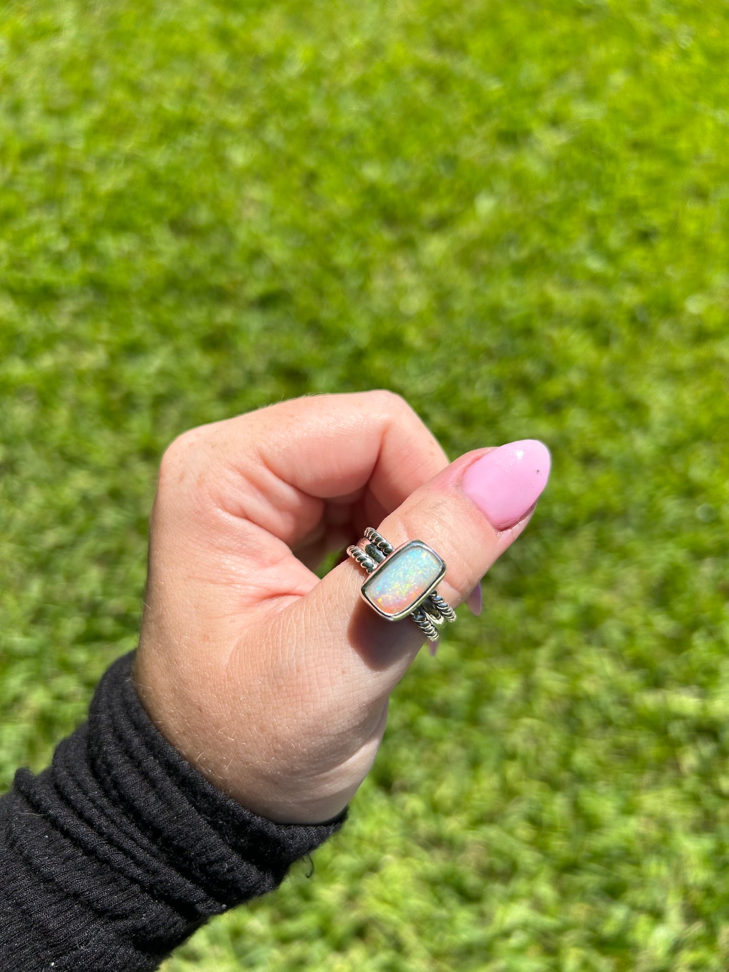 Triple band, rectangular opal custom