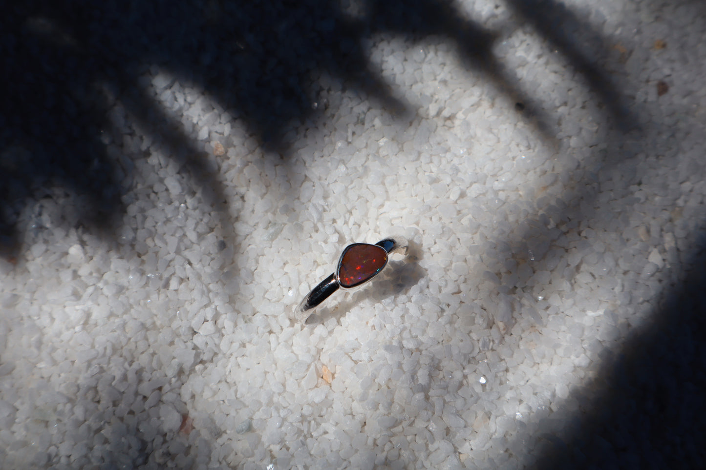 Firery red opal stacking ring Size 9