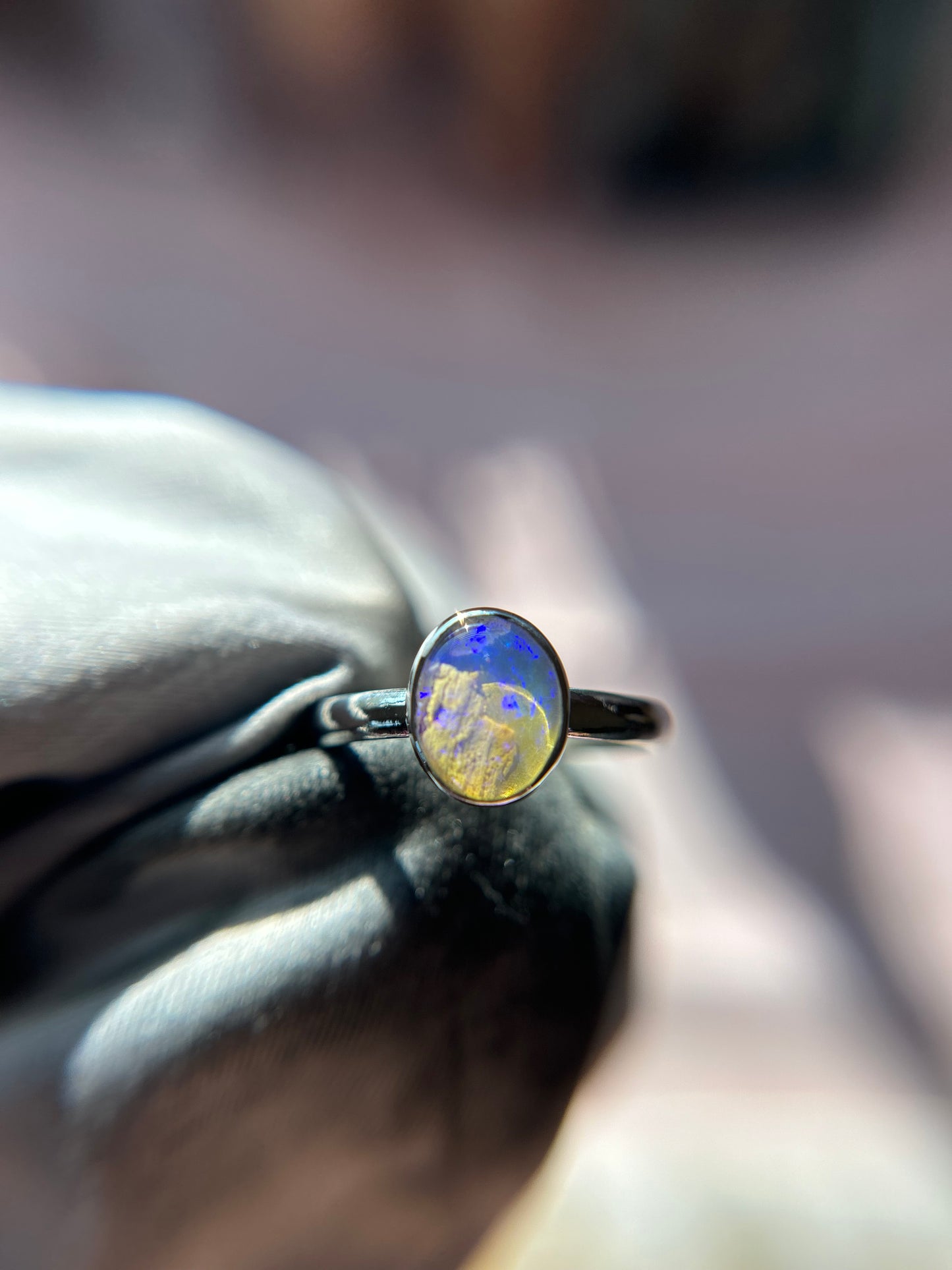 Purple sparkly wood opal