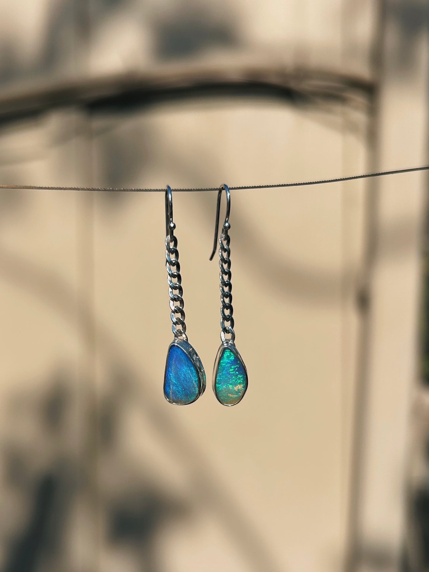 Curb chain earrings, mix match solid opals