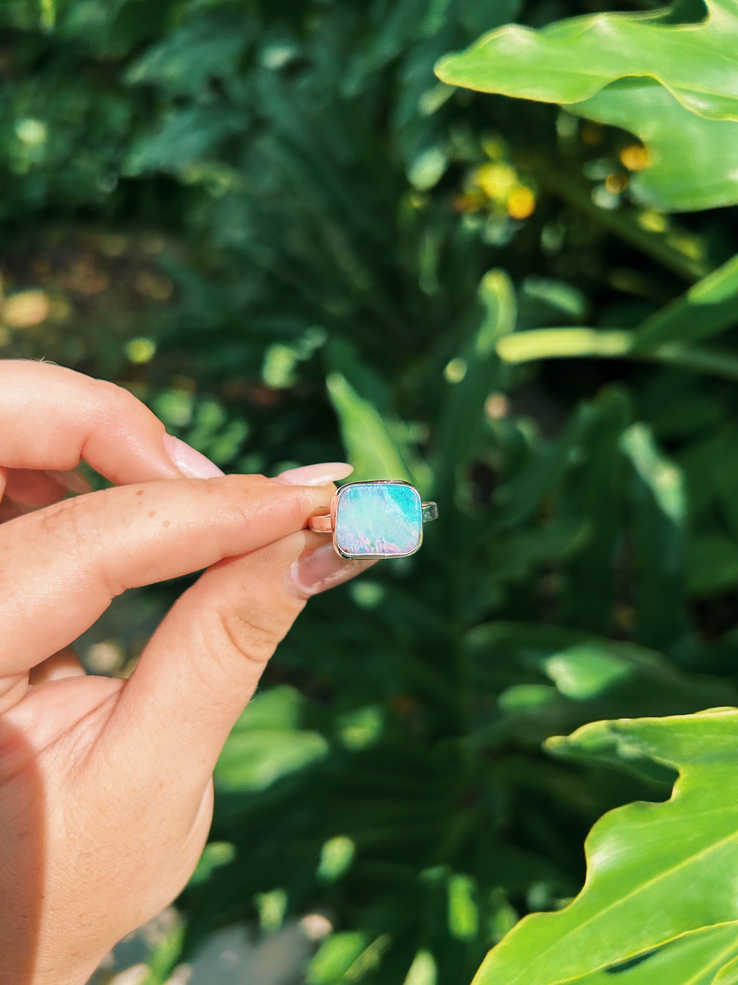 Cotton candy swirl boulder opal ring {Size US 9}