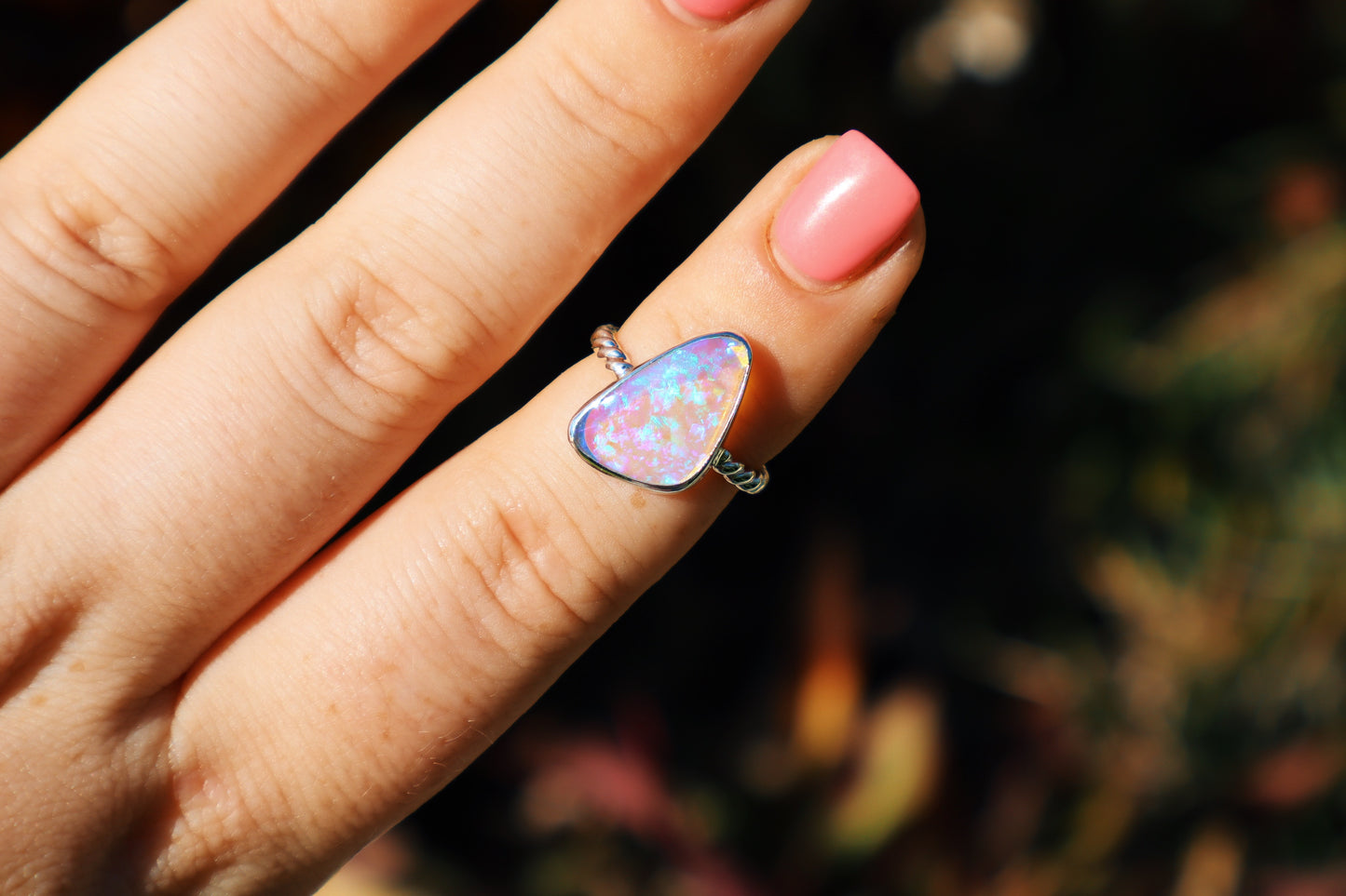 Custom purple crystal opal ring