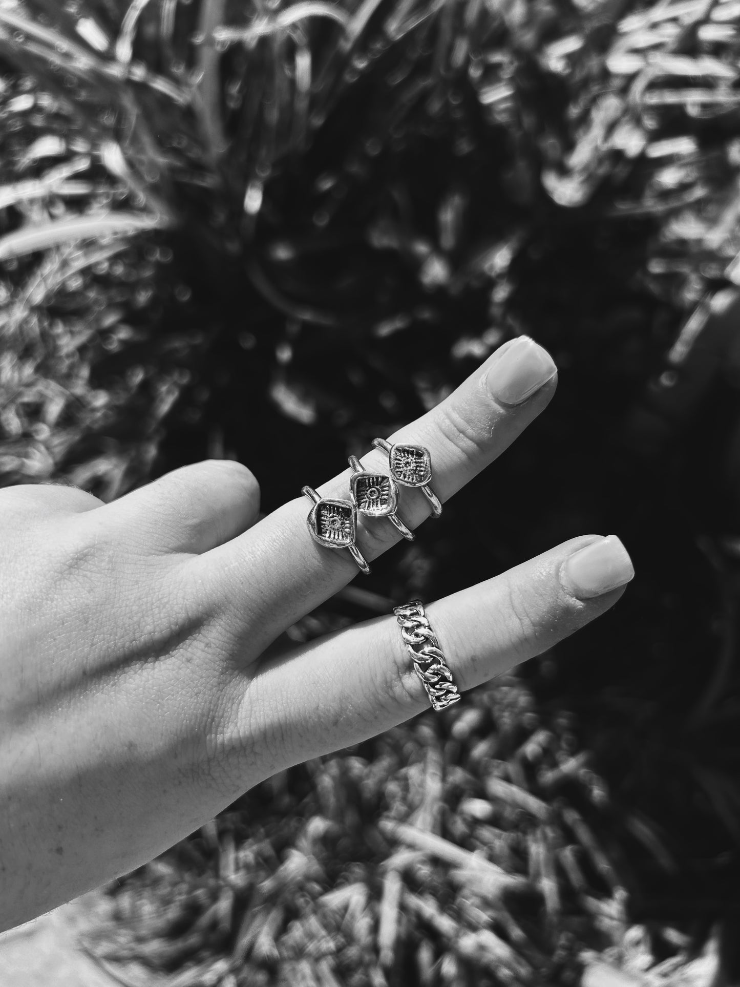 Recycled Silver chunk stamped stacking rings