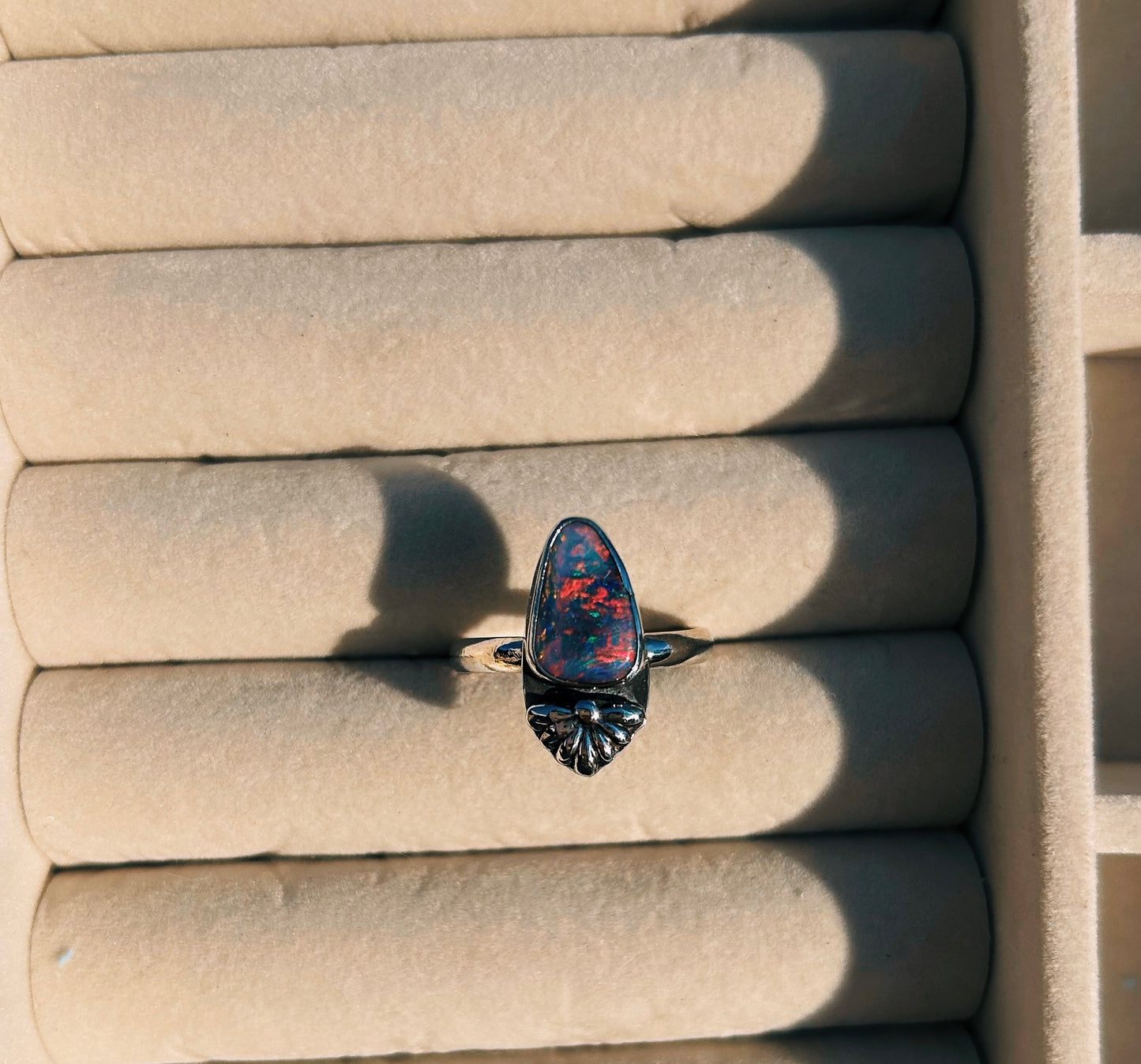 Cotton candy sparkle boulder opal ring size US 7