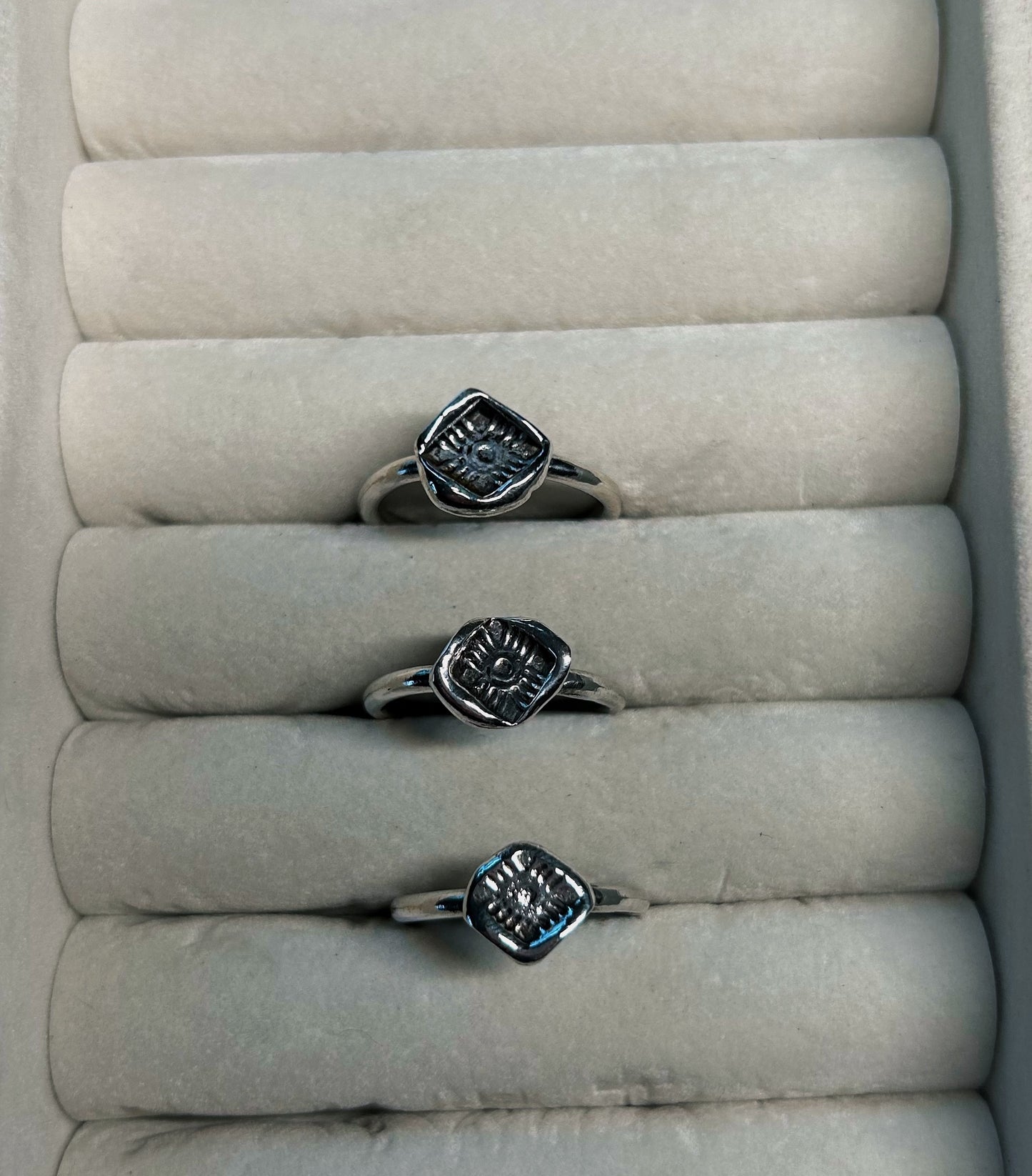 Recycled Silver chunk stamped stacking rings