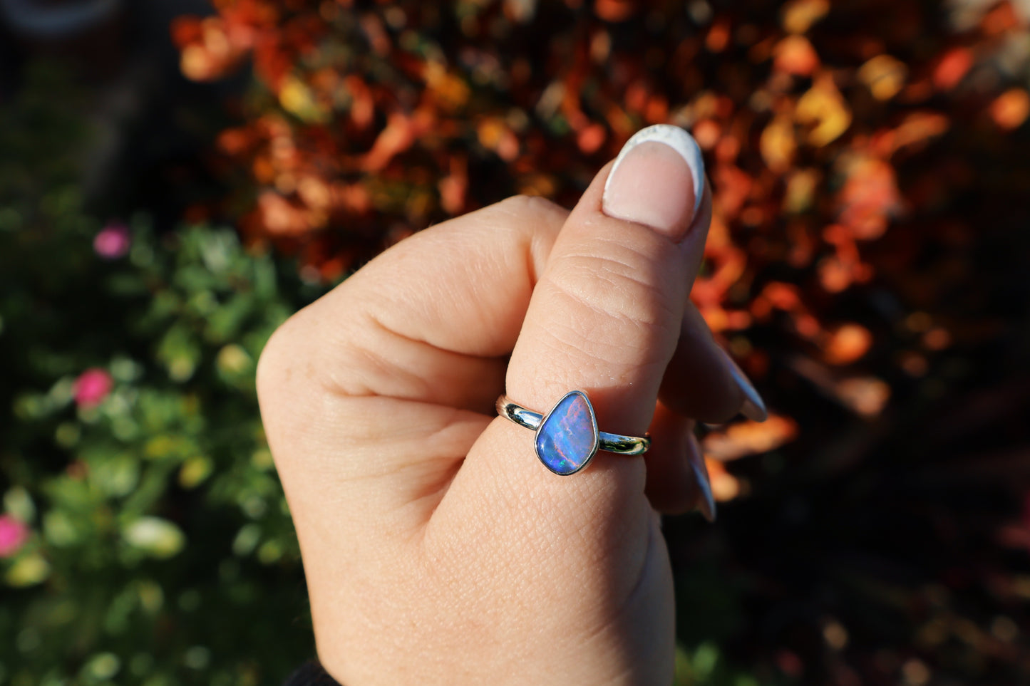 Dainty Purple teardrop custom opal ring