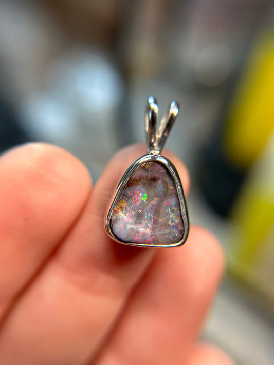“Red Lava” boulder opal pendant (Chain included)