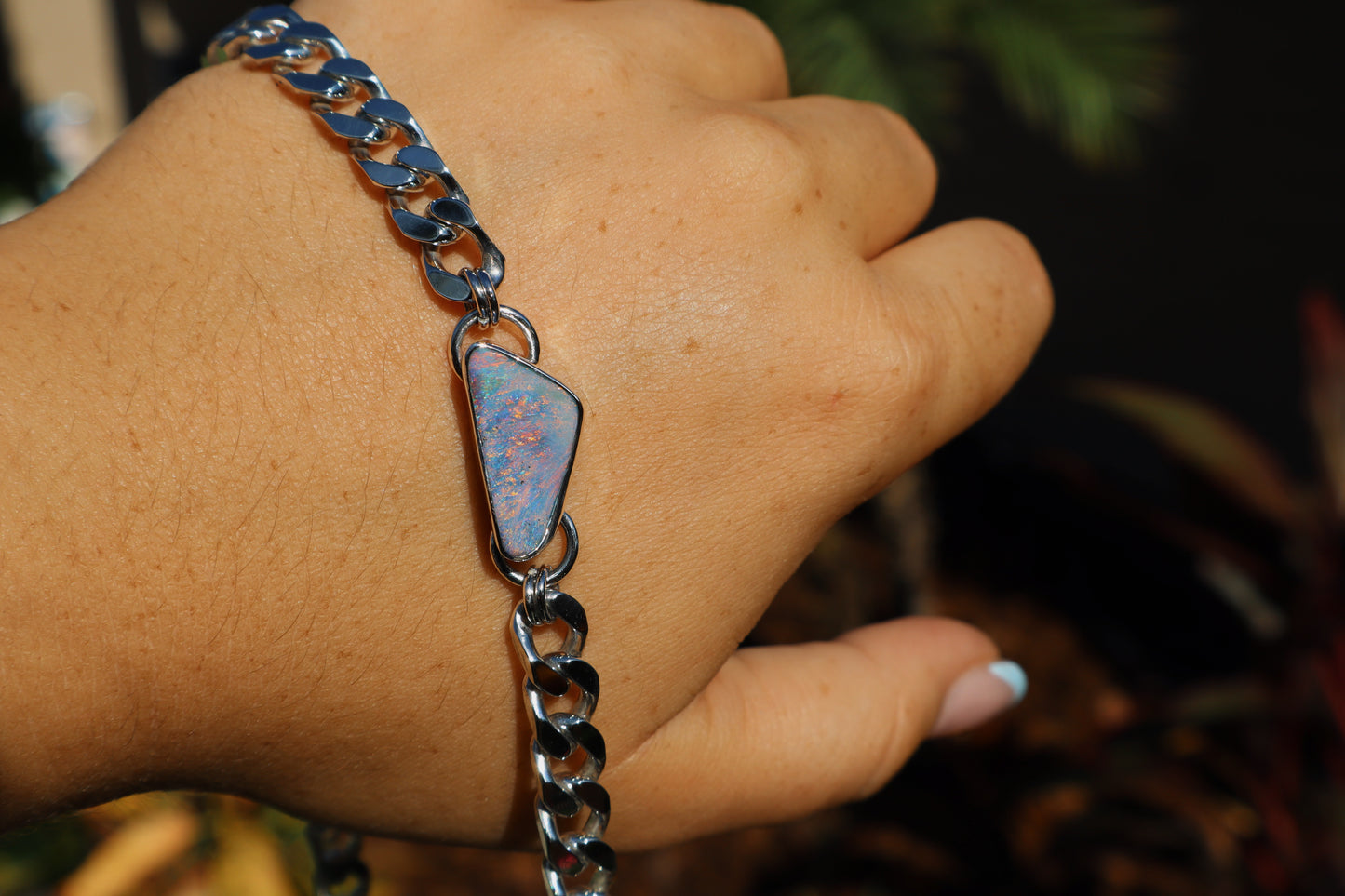 Custom Boulder opal Curb chain pendant 16in
