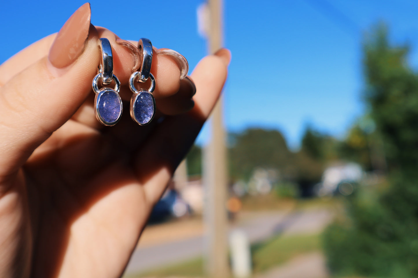 Purple Tanzanite Huggie hoops