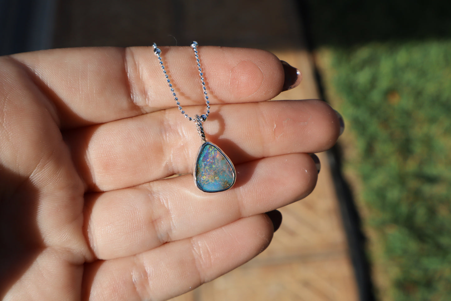 Rainbow boulder opal pendant 18 in satellite chain sterling silver
