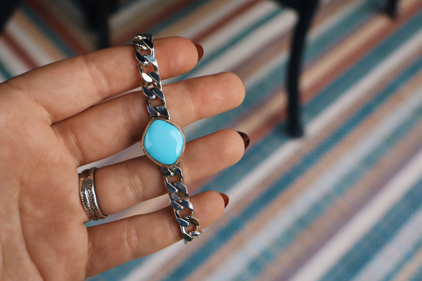 Royston top grade icy blue curb chain bracelet, 7mm thick, 6.75in long