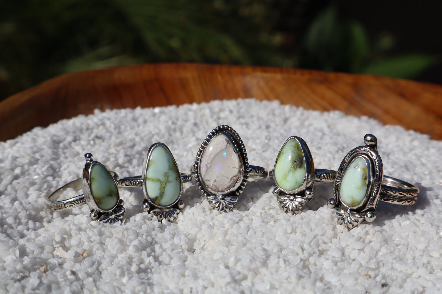White Flashy Mexican opal “White Magnolia” Ring. Size 9