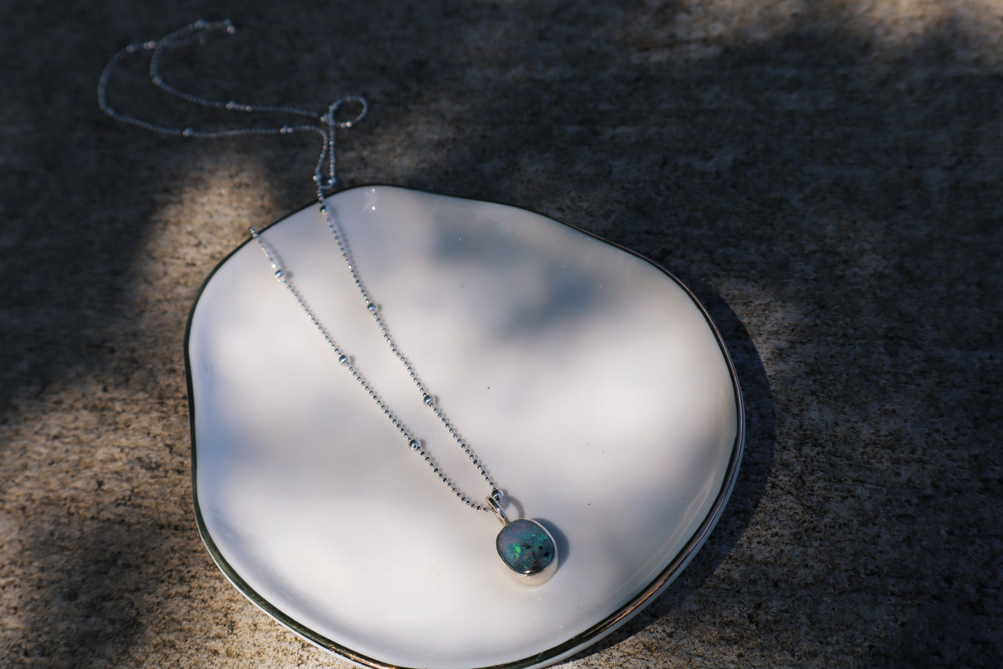 Dainty colorful boulder opal pendant 18inches