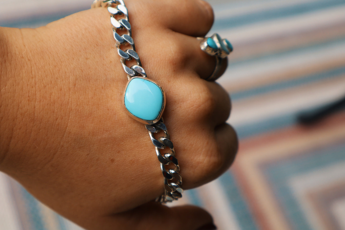 Royston top grade icy blue curb chain bracelet, 7mm thick, 6.75in long