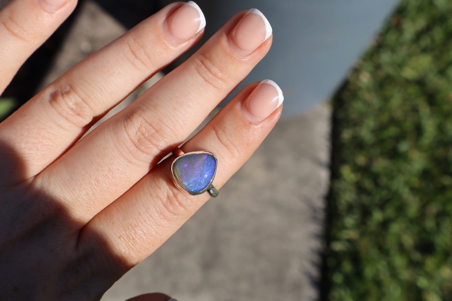 Custom Purple teardrop opal ring